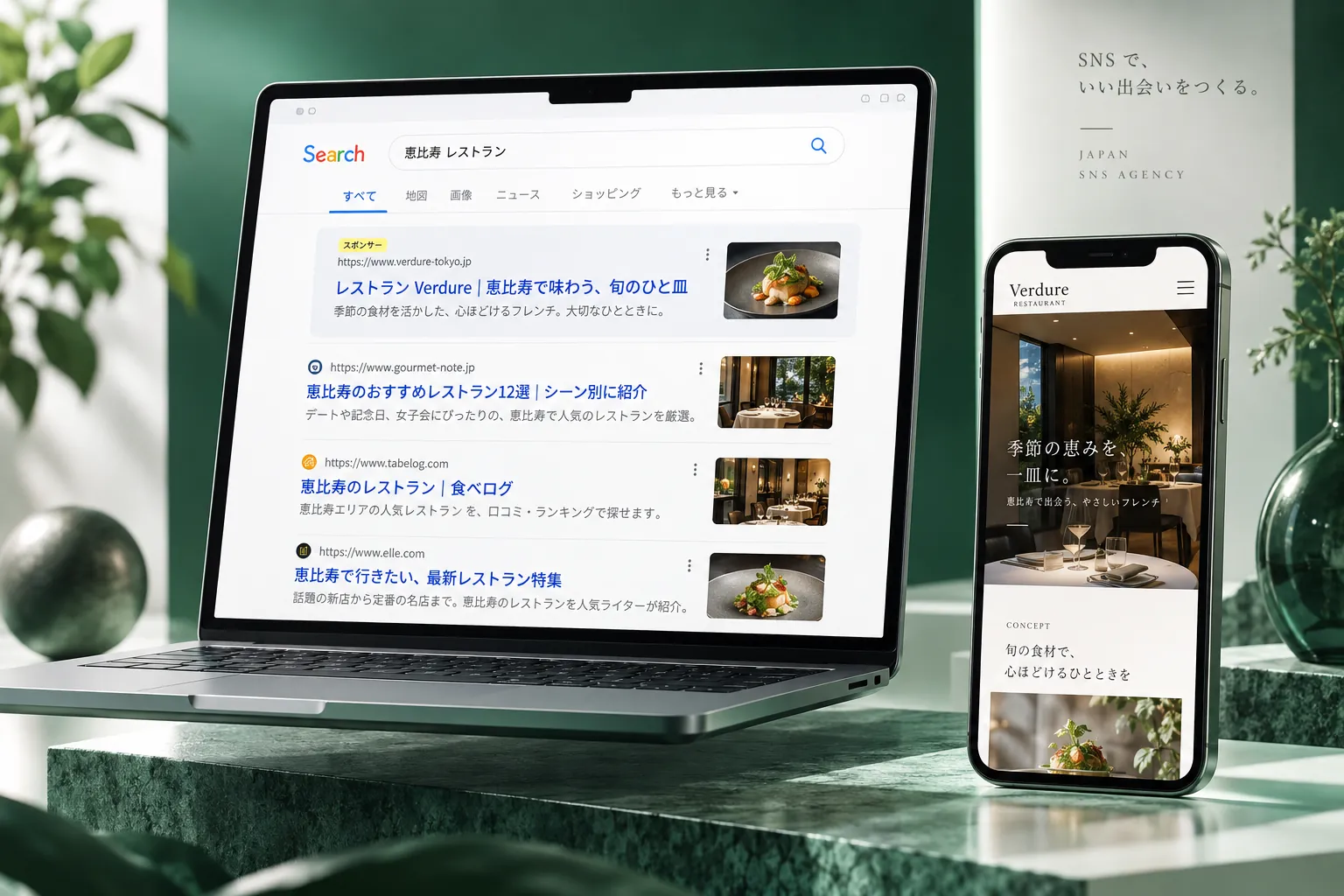 WEB広告運用:スマートフォンや制作画面を使ったサービスのイメージ